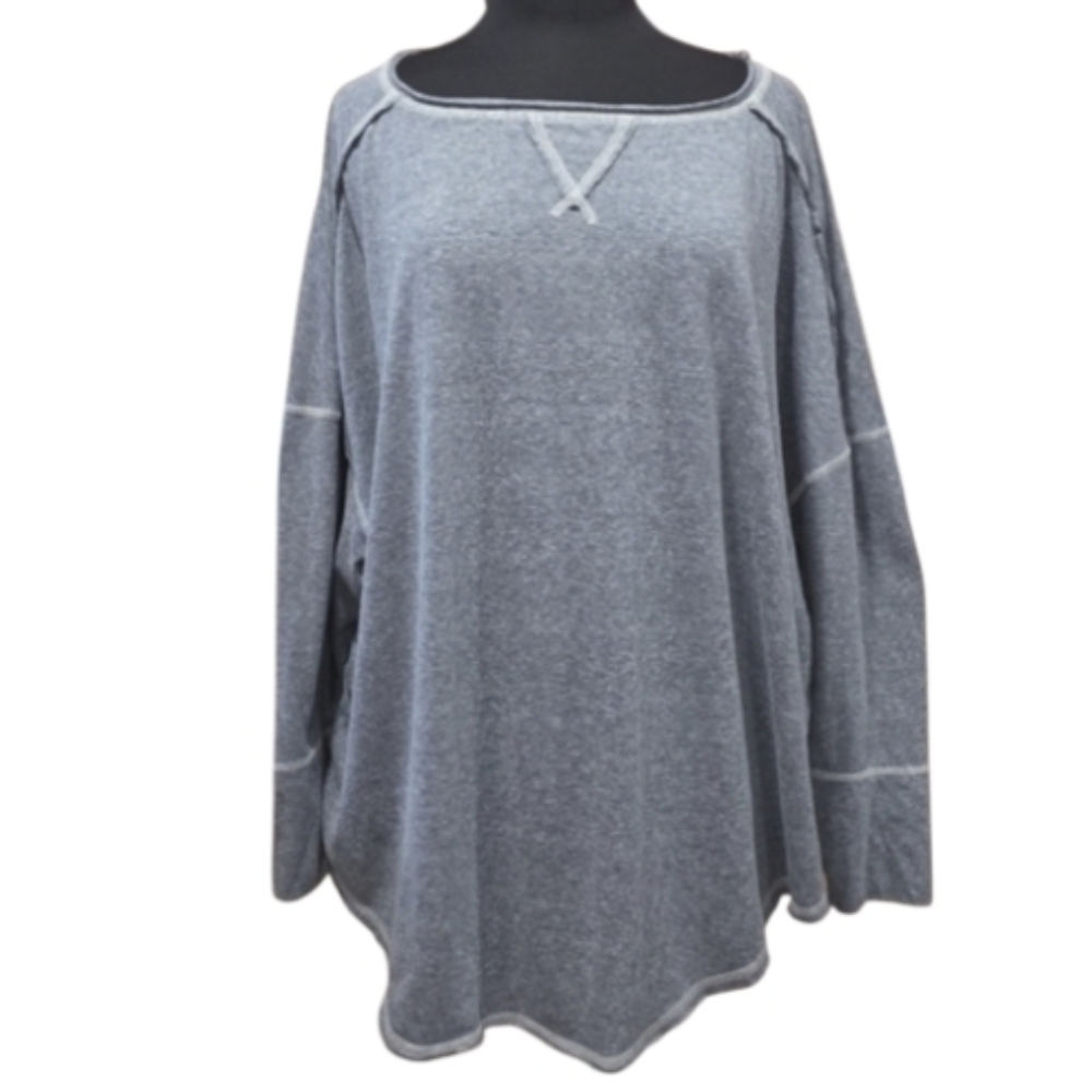 Free People Small Super Oversized Top Gray Tunic Stretchy Soft Long Sleeve Tee
